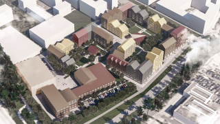 Havainnekuva, jossa rakennuksia ja katuja Vantaan Tammistossa. 